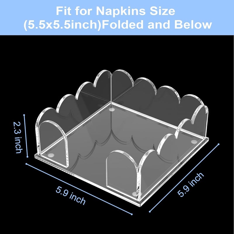 YAGELI Clear Acrylic Napkin Holder – Elegant Scalloped Tray for Cocktail, Bathroom, Kitchen & Dining – Flat Paper Towel & Disposable Napkin Organizer for Weddings, Bars, Hotels and Home（5.9x5.9in) - Image 3